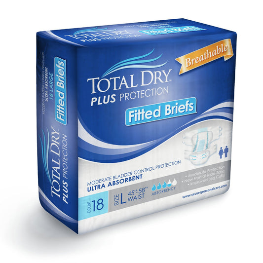 TotalDry Breathable Fitted Briefs - Heavy Absorbency for Ultimate Comfort and Protection. Disposable Adult Diapers with Refastenable Tabs